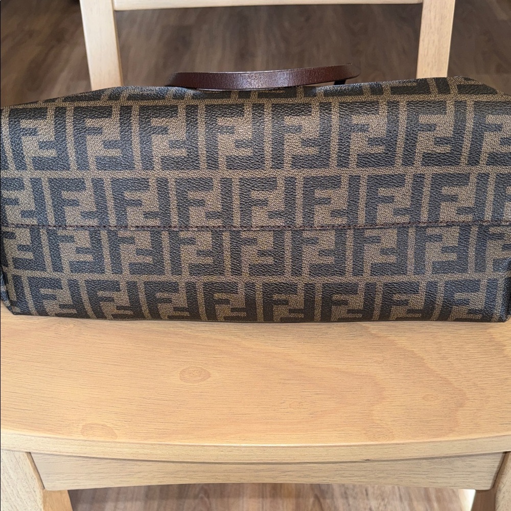 Fendi Brown Zucca Coated Cancas FF Logo Tote with Plum Trim - Picture 16 of 17